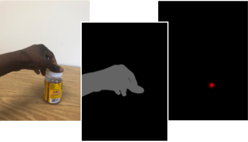 Hand grabbing a medicine bottle; hand's position and bottle's position recognized by the TEgO.