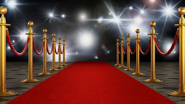 A red carpet with flashing lights